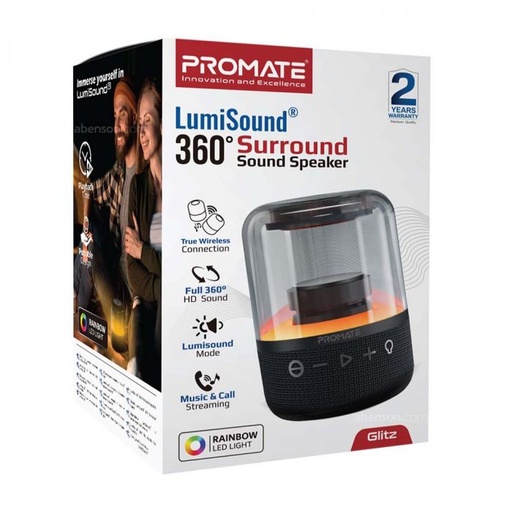[GS1221] Promate LumiSound 360, Bluetooth 5.0, 8W Speaker - Glitz.Black