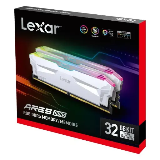 [GS1271] RAM 32GB 16X2 6400MHZ DDR5 RGB LEXAR WHITE LD5EU016G-R6400GDWA